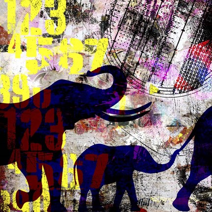 Framed Painted Elephant Grunge Print