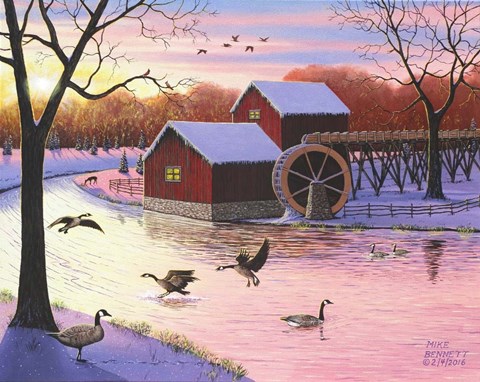 Framed Canadian Geese at the Old Grist Mill #2 Print