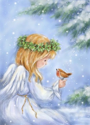 Framed Angel and Robin Print