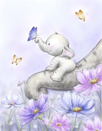 Framed Elephant with Butterfly Print