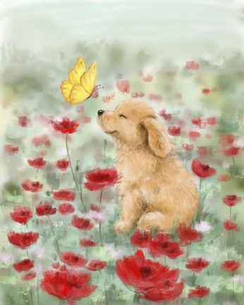 Framed Golden with Butterfly Print