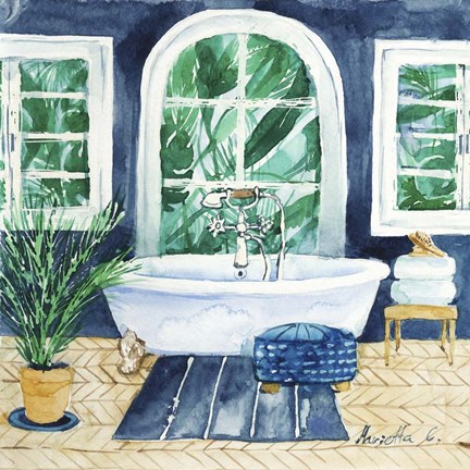 Framed Tropical Bathroom 1 Print
