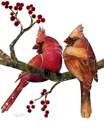 Framed Songbirds- Cardinals and Berries Print