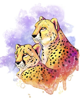 Framed Watercolor Safari- Cheetahs Print