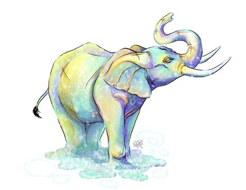 Framed Watercolor Safari- Green Elephant Print