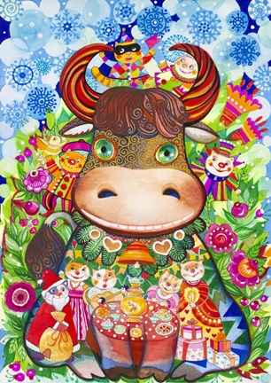 Framed Winter Cow Print