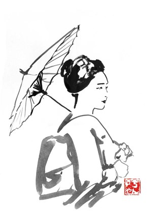 Framed Geisha And Umbrella 2 Print