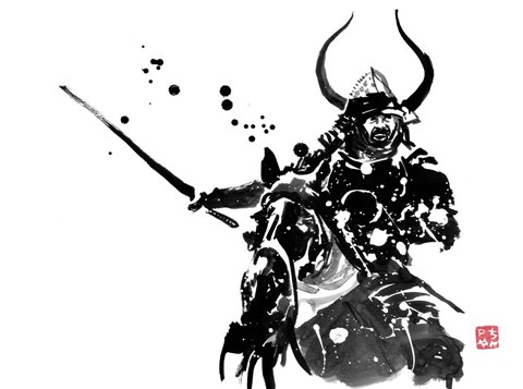 Framed Samurai On Horse Print