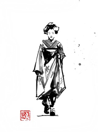 Framed Geisha Walking Print