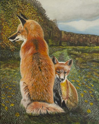 Framed Red Fox and Kit Print