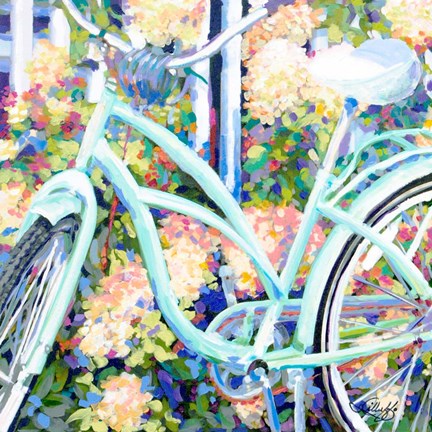 Framed Bike &amp; Hydrangeas Print