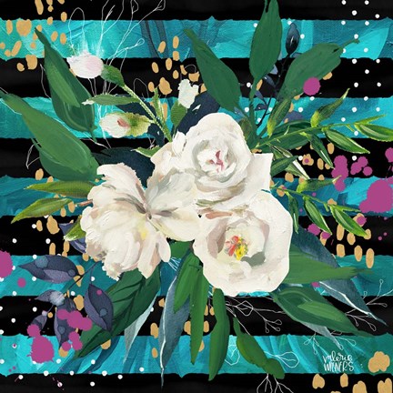 Framed Floral w/ Stripes Print