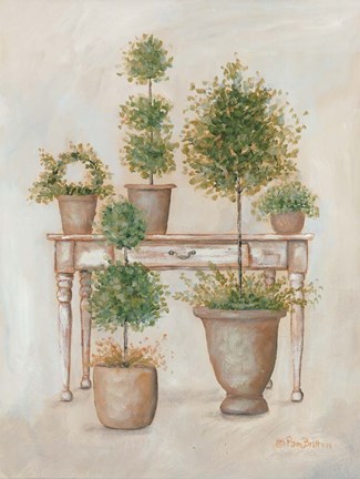 Framed Potting Bench &amp; Topiaries II Print