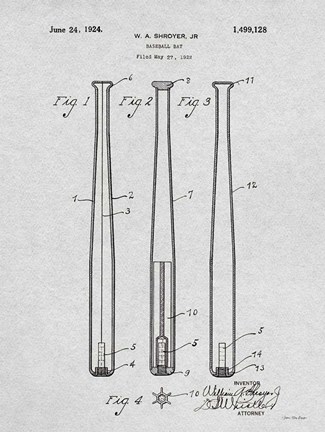 Framed Baseball Bat Patent Print