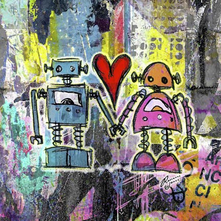 Framed Graffiti Pop Robot Love Print