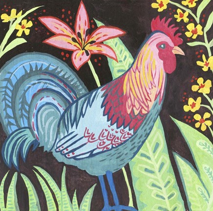 Framed Blue Rooster Print