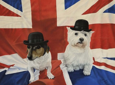 Framed 2 Dogs on a Union Jack Flag Print