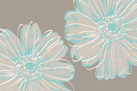 Framed Flower Pop Sketch II-Blue and Taupe Print