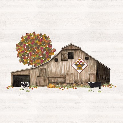 Framed Fall Barn Quilt I Print