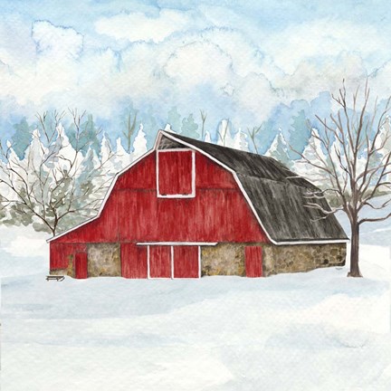 Framed Winter Barn Quilt II Print