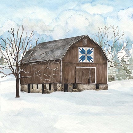 Framed Winter Barn Quilt III Print