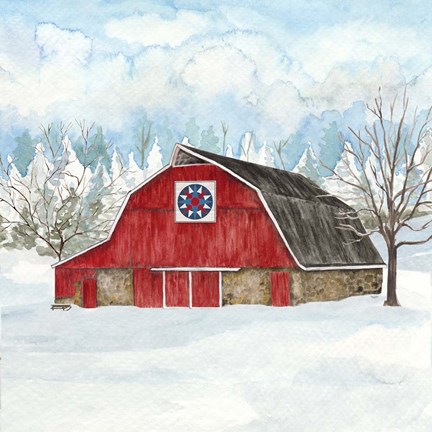 Framed Winter Barn Quilt IV Print
