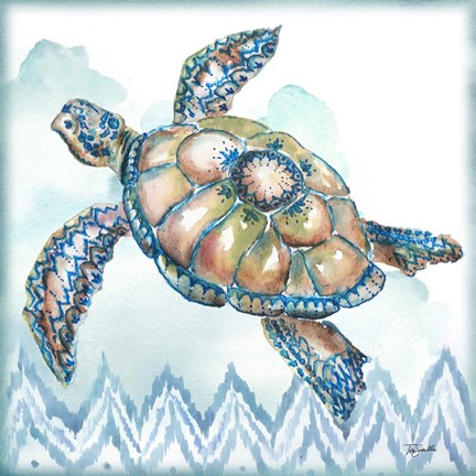Framed Boho Shells I-Sea Turtle Print