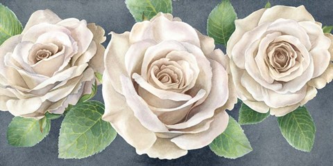 Framed Ivory Roses on Gray Landscape II Print