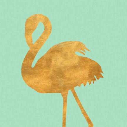 Framed Teal Gold Flamingo Print