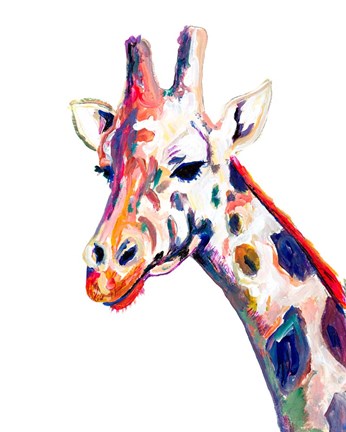 Framed Colorful Giraffe on White Print