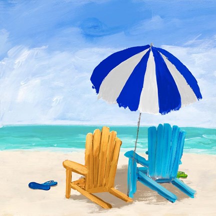 Framed Beach Chairs with Umbrella Print
