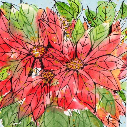 Framed Vibrant Poinsettias II Print