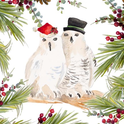 Framed Holiday Owls Print