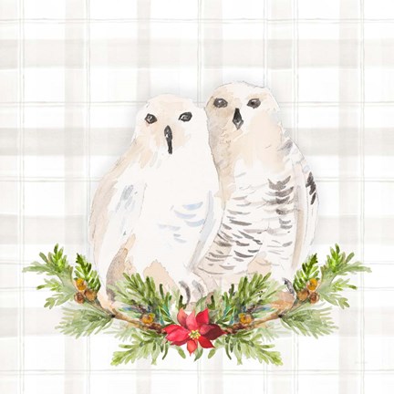 Framed Holiday Woodland Garland on Plaid IV Print