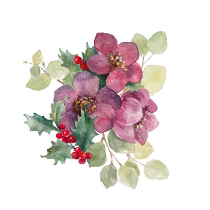 Framed Plum Christmas Flowers Print