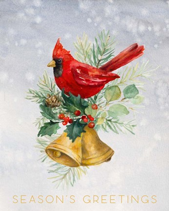 Framed Northern Cardinal Seasons Greetings Print