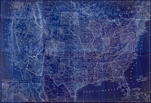 Framed Cobalt US Map Print