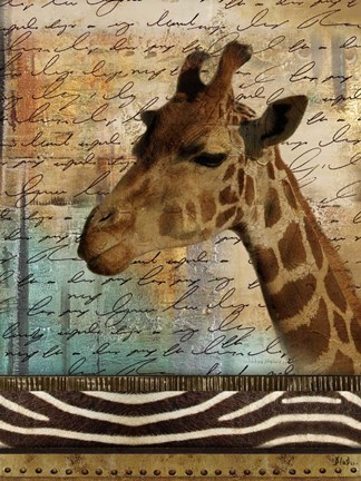 Framed Madagascar Safari with Blue I (Giraffe) Print