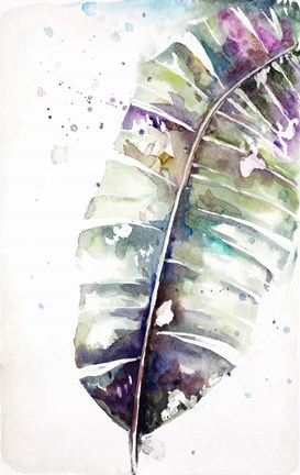 Framed Watercolor Plantain Leaves with Purple II Print