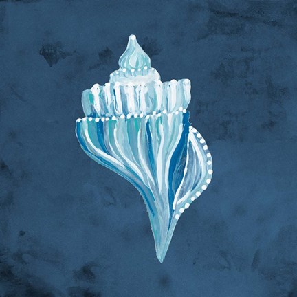 Framed Azul Dotted Seashell on Navy I Print