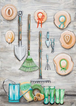 Framed Garden Hats And Tools Print
