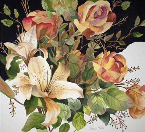 Framed Roses and Lilies Print