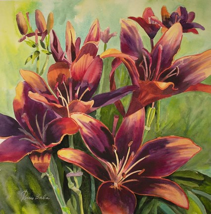 Framed Red Purple Lilies Print