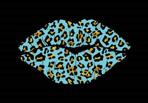 Framed Aqua Leopard Lips Print