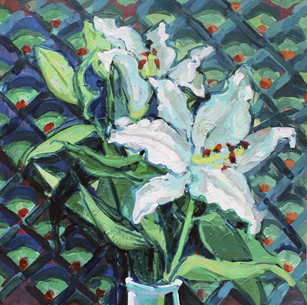 Framed Lily on Pattern Print