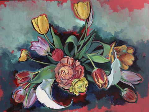 Framed Spring Bouquet at Dusk Print