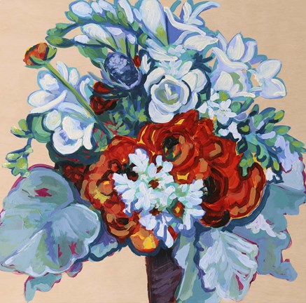 Framed Springtime Bouquet on Wood Print