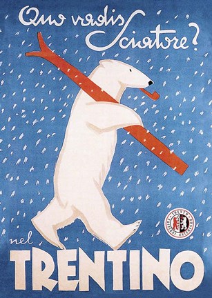 Framed Italian Polar Bear Ski Poster Print