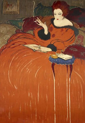 Framed Art Nouveau Smoking Woman 1919 Print