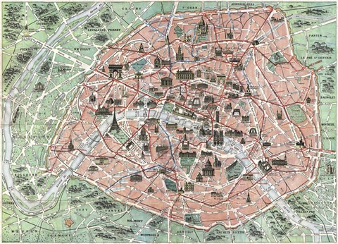 Framed 1920 tourist pocket map of Paris Print